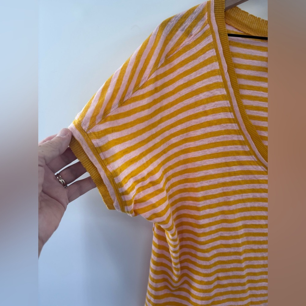 We The Free Take Me Striped Tee in Yellow and Pink V-Neck Tee Size Small - Picture 6 of 7